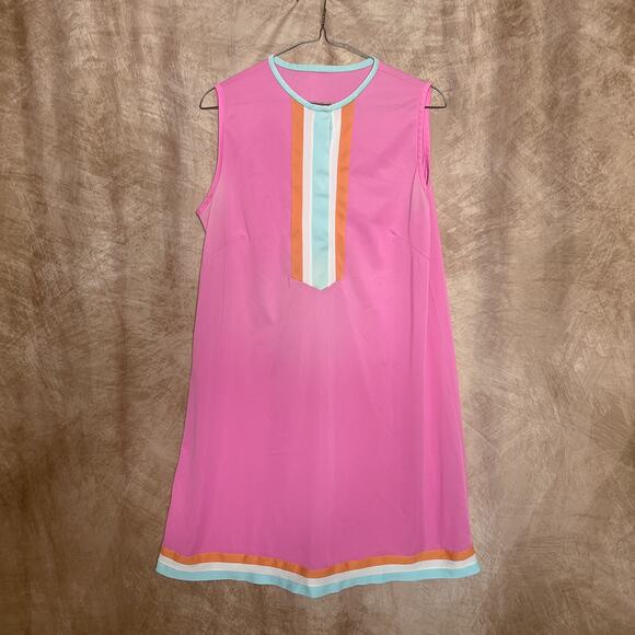 Vintage 60s Union Made Pink Mini Mod Shift Dress Sleeveless Retro Disco GoGo - Picture 4 of 8